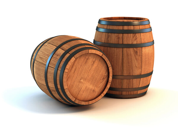 Two wine barrels isolated on the white background