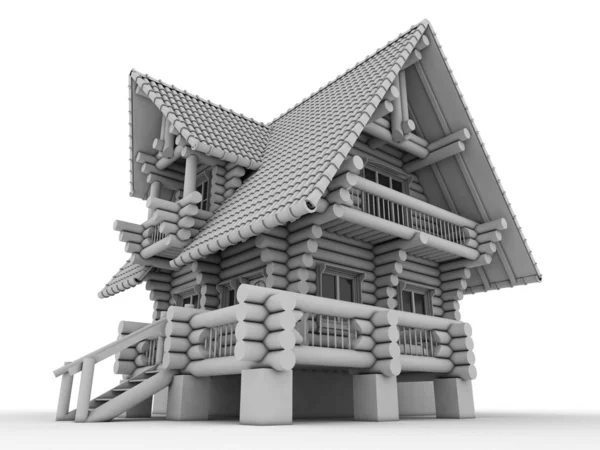 Drewniany dom model izolowany na białym tle — Zdjęcie stockowe