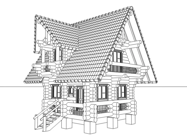 Rysunek drewniany dom — Zdjęcie stockowe