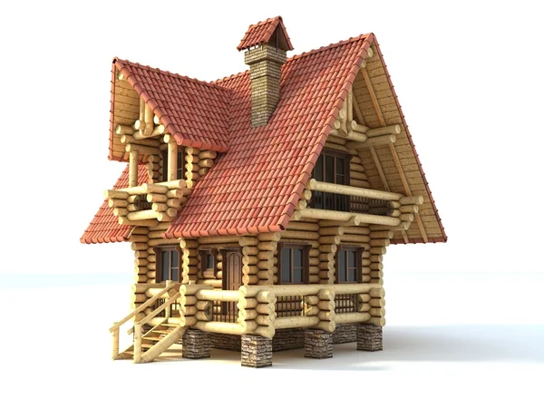 Holzhaus auf weißem Grund — Stockfoto