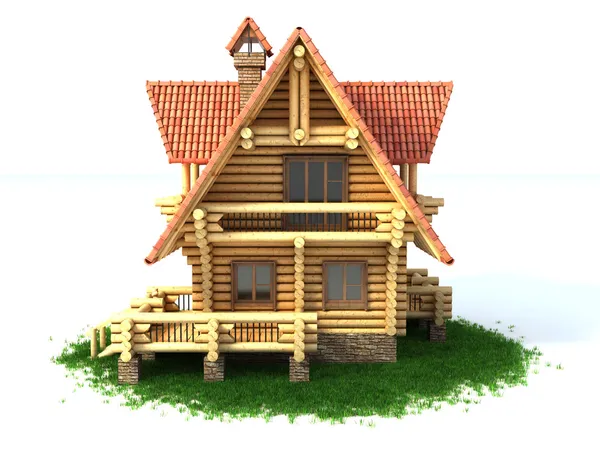 Деревянный дом на белом фоне — стоковое фото