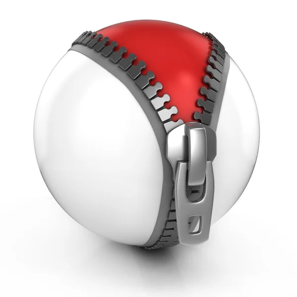 Unzipped bola branca revelando bola vermelha abaixo — Fotografia de Stock