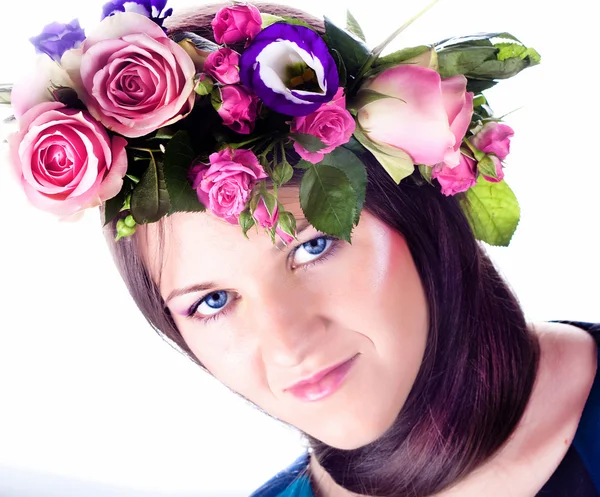 Girl in the purple wreath — Stock Photo, Image