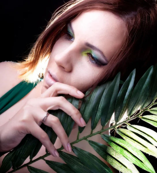 A girl with acacia — Stock Photo, Image