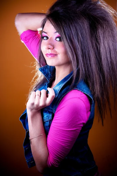 Funny girl in a blue vest — Stock Photo, Image