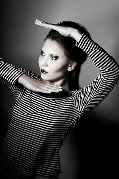 , the girl mime with black and white — Stock Photo, Image