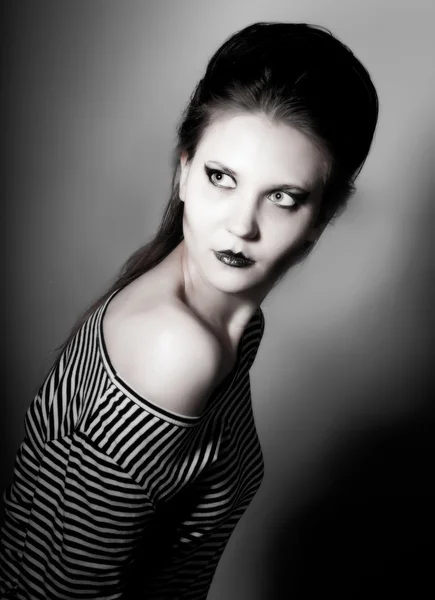 , dívka mime s černou a bílou — Stock fotografie