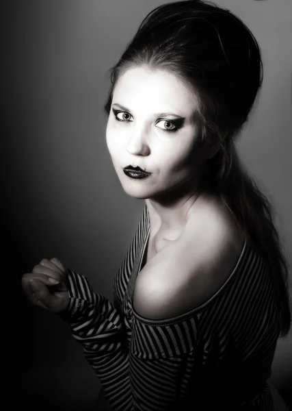 , dívka mime s černou a bílou — Stock fotografie