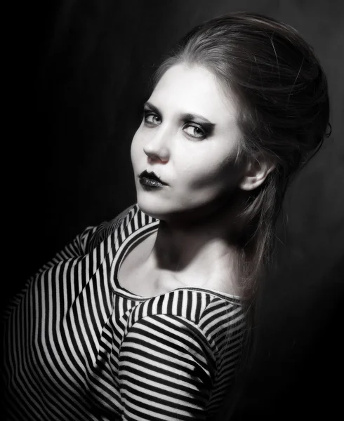 , o mímica menina com preto e branco — Fotografia de Stock