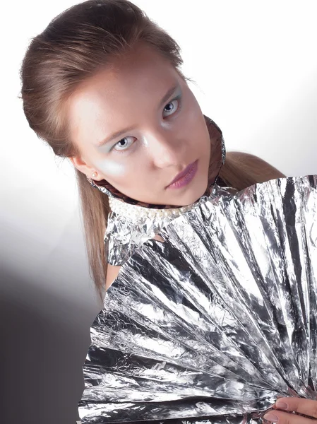 Girl with silver collar — Stock Photo, Image