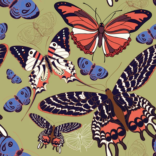 Schöner Schmetterling auf nahtlosem Hintergrund — Stockvektor