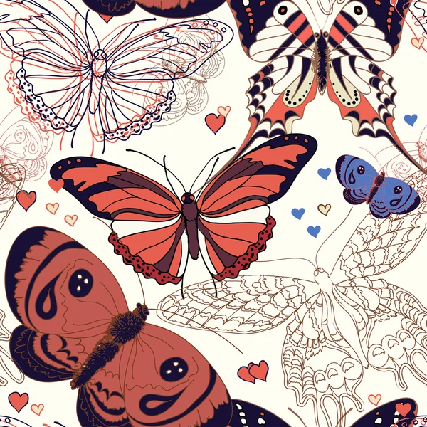 Krásný motýl na bezešvé pozadí — Stockový vektor
