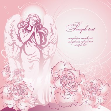 Pink guardian angel among the roses clipart