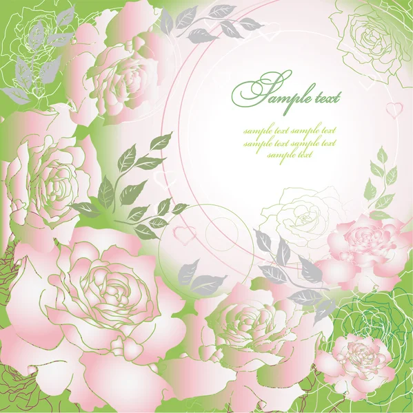 薄緑色の背景にピンクのバラ — ストックベクタ