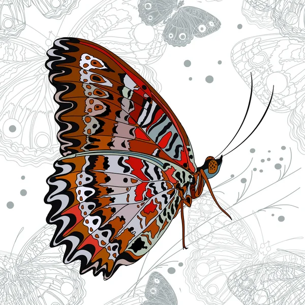 Gorgeous butterfly on a seamless background — Stock Vector