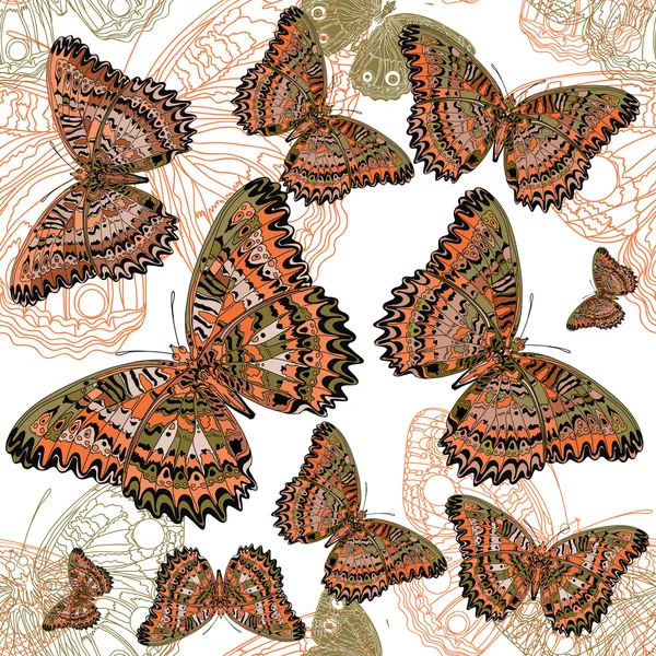 Schöner Schmetterling auf nahtlosem Hintergrund im Vektor — Stockvektor