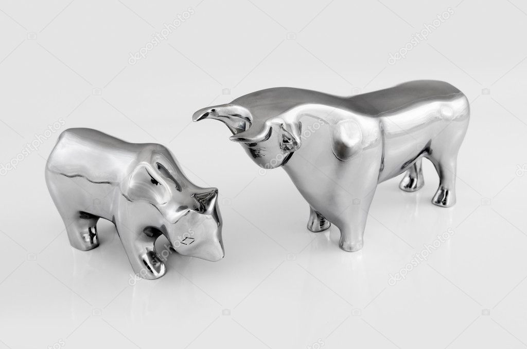 Bull and bear on a white background