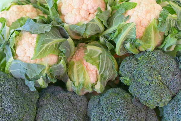 ブロッコリーと cauliflowerat 市場 — ストック写真