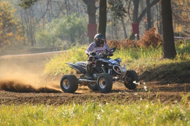 ATV rider in autumn forest clipart