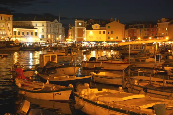Veduta notturna del porto di Rovigno — Foto Stock