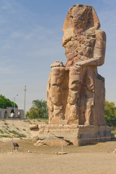 Левая статуя двух колоссов Мемнона (Луксор, Египет  ) — стоковое фото