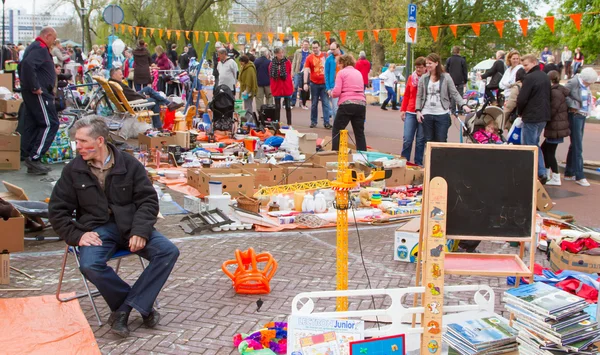 stock image Typical Dutch flea market on Queen's Day