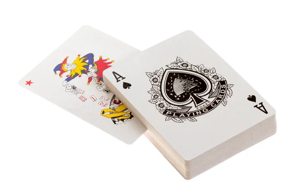 Jogando cartas, um ás e um brincalhão — Fotografia de Stock
