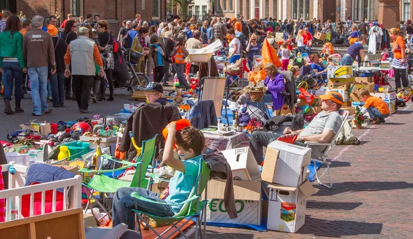 stock image Typical Dutch flea market on Queen's Day