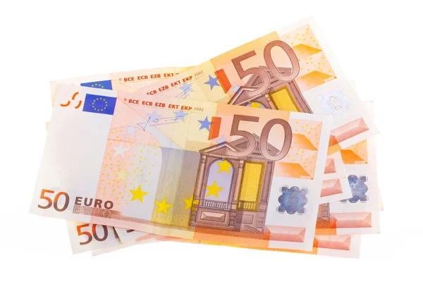 Некоторые изолированные банкноты в 50 евро — стоковое фото