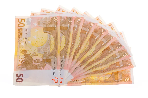 Some isolated 50 euro banknotes — Stock Photo, Image