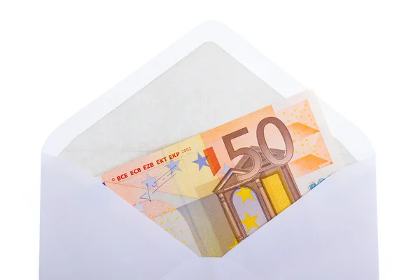 Een bankbiljet van 50 euro in een envelop — Stok fotoğraf
