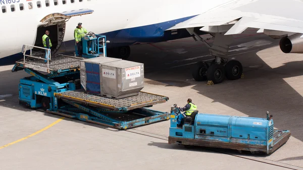stock image Boeing 767-332ER of Delta is being loaded
