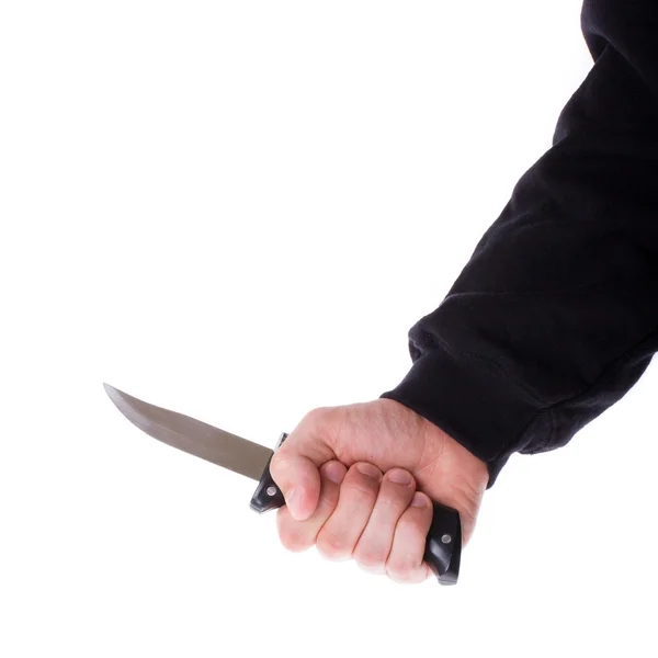 Mężczyzna z ostrym nożem w to jest ręka — Zdjęcie stockowe