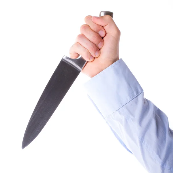 Мужчина с острым ножом в руке — стоковое фото