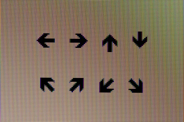 Setas em close-up em uma tela do computador — Fotografia de Stock
