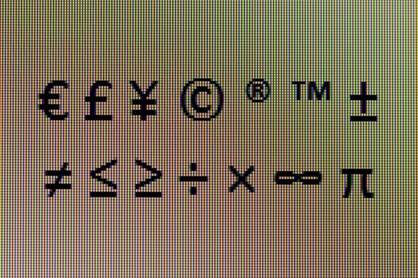 Symbols in close-up on a computer screen — Stock Photo, Image