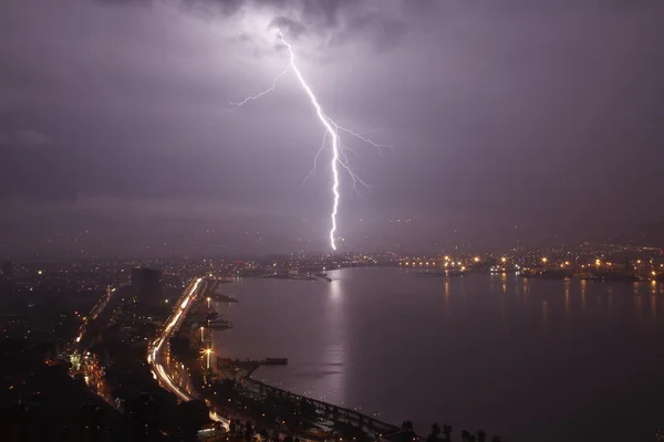 stock image Powerful thunderbolt on city