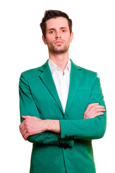 一件白衬衫和绿色夹克的商人 — 图库照片