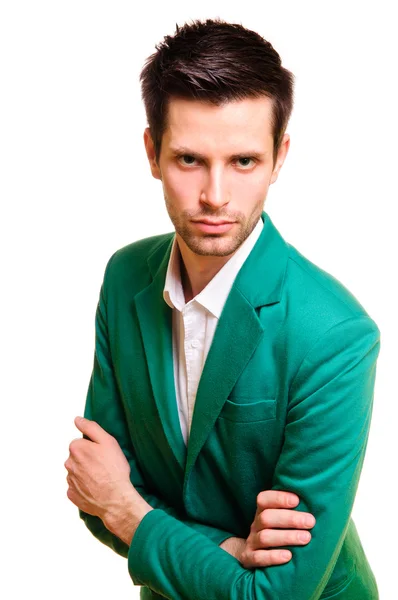 Podnikatel v bílé košili a zelený kabát — Stock fotografie