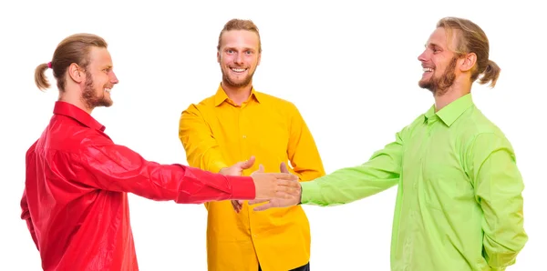 Three men shake hands — Stock Photo, Image