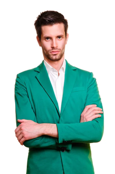 Biznesmen w białej koszuli i zielona kurtka — Zdjęcie stockowe