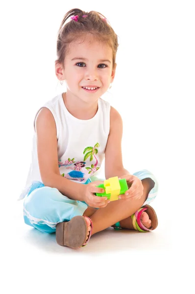 Girl played by constructor — Stock Photo, Image