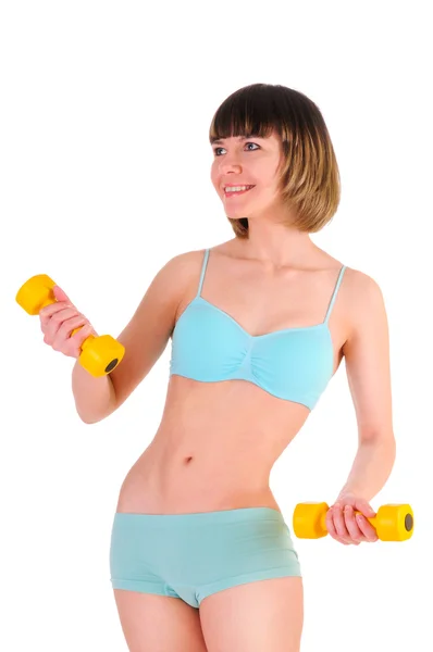 Athletic girl with dumbbells — Stock Photo, Image
