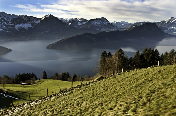 Luzerner See von der Rigi-Bahn Stockbild