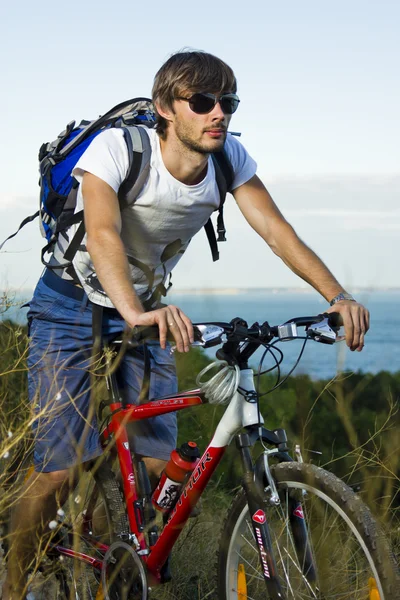 stock image Riding a bicycle along the Black Sea