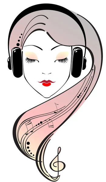 Красива дівчина слухає навушники — стоковий вектор