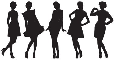 Vector silhouette of pretty women clipart