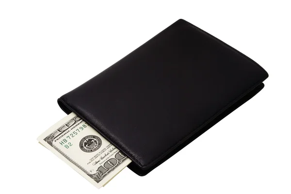 Billetera negra con billetes — Foto de Stock