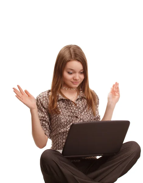 Dívka s laptopem Stock Obrázky
