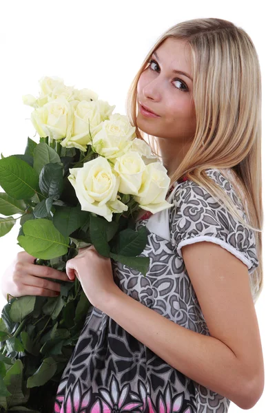 Dívka s kyticí květin Stock Snímky